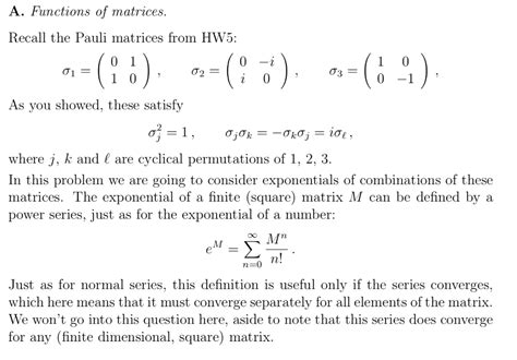 Solved A. Functions of matrices Recall the Pauli matrices | Chegg.com