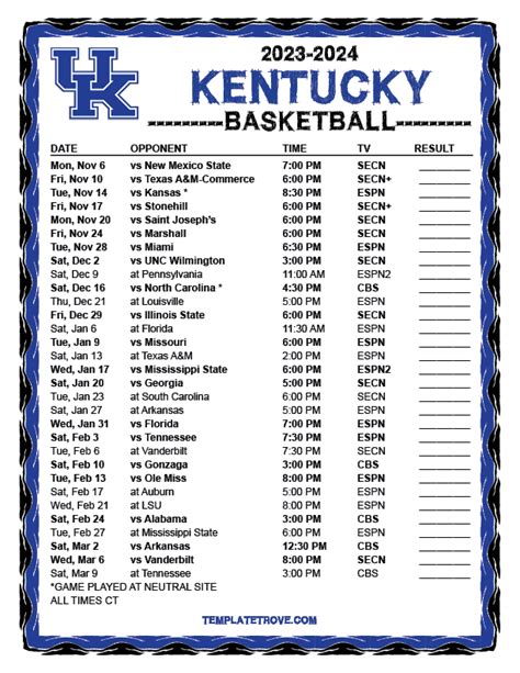 Kentucky Basketball 2024-2024 Schedule - Junia Margery