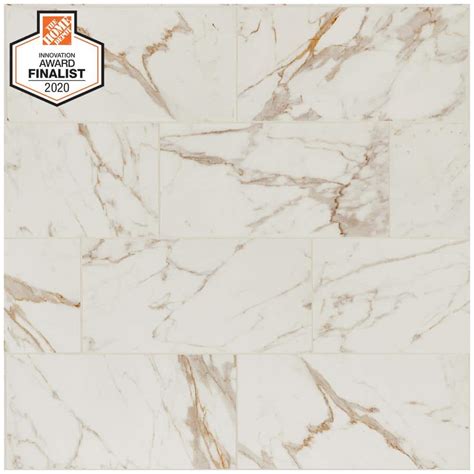 Reviews for Daltile QuicTile 12 in. x 24 in. Calacatta Marble Polished Porcelain Locking Floor ...