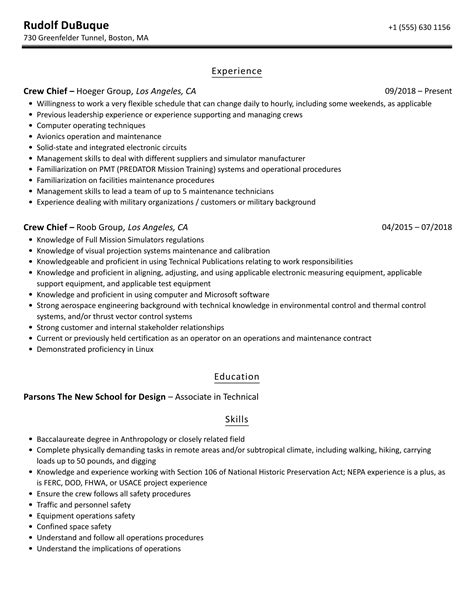 Crew Chief Resume Samples | Velvet Jobs