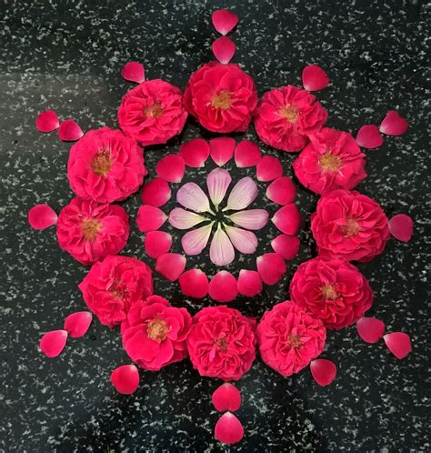 Rose petals n flowers.. Easy Rangoli Designs Videos, Simple Rangoli ...