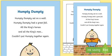 Humpty Dumpty Nursery Rhyme Poster (teacher made) - Twinkl