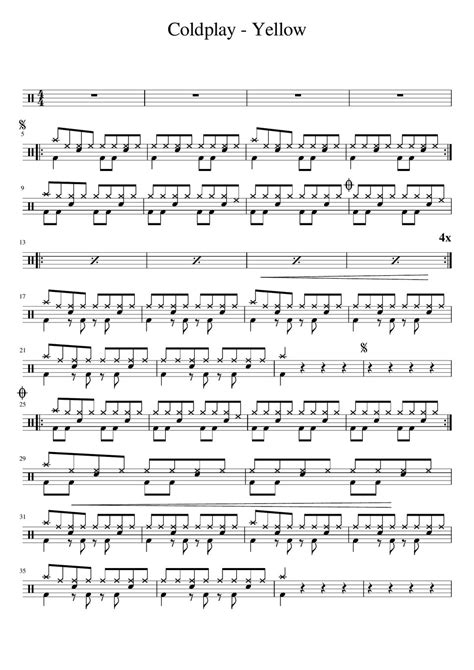 Coldplay - Yellow (DRUM) Sheets by Li