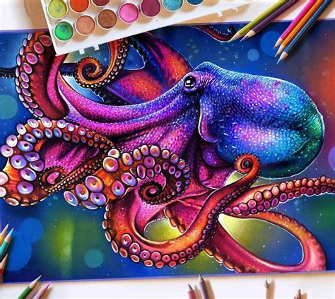 Glowing Colorful Drawings | Octopus drawing, Octopus art drawing ...