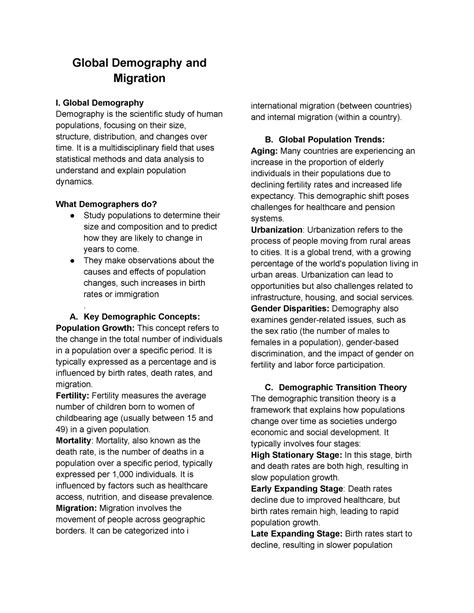 Global Demography and Migration - Global Demography Demography is the ...