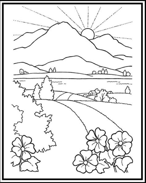 Awe-inspiring Mountain Sunset Coloring Page