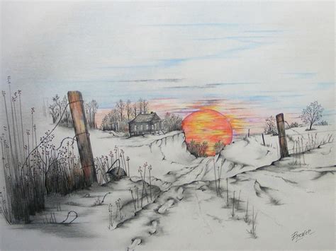 Sunset Easy Landscape Color Pencil Drawing - h2ablog