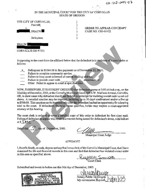 Oregon Order to Appear for Contempt of Court - How To File Contempt Of ...