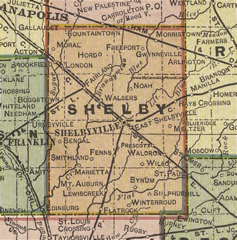 Shelby County, Indiana, 1908 Map, Shelbyville