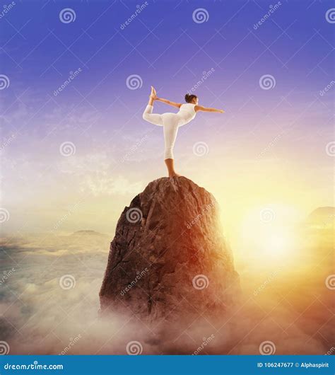 Yoga on Top of the Mountain Stock Image - Image of contemplation, relax ...