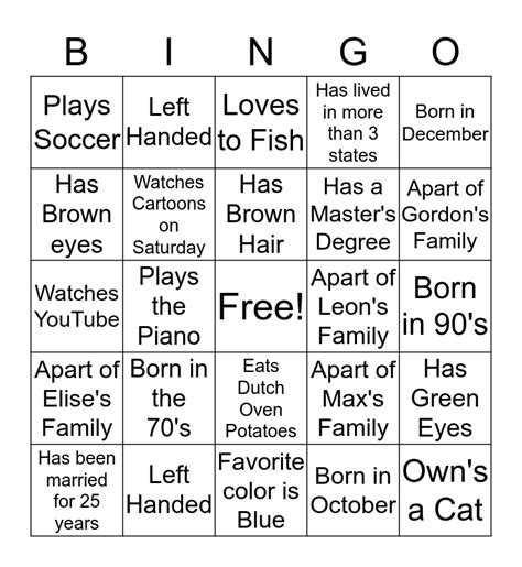 Family Reunion Bingo Card