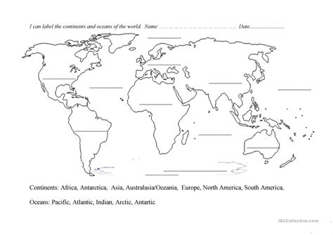 World Map Oceans And Continents Printable | Free Printable Maps