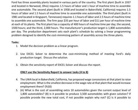 [Solved] Ford has three assembly plants located in | SolutionInn