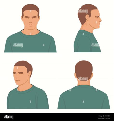 vector man hairstyle ,front, side, profile view of head character Stock ...