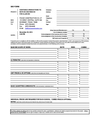 18 Printable Construction Bid Form Templates - Fillable Samples in PDF ...