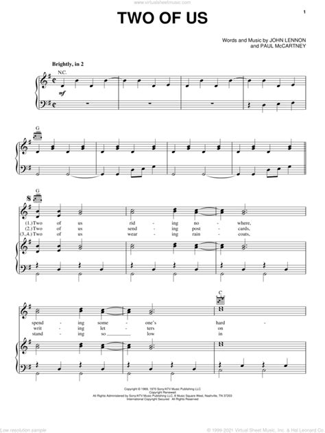 The Beatles: Two Of Us sheet music for voice, piano or guitar