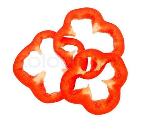 Slices of red bell pepper isolated on white background | Stock Photo ...