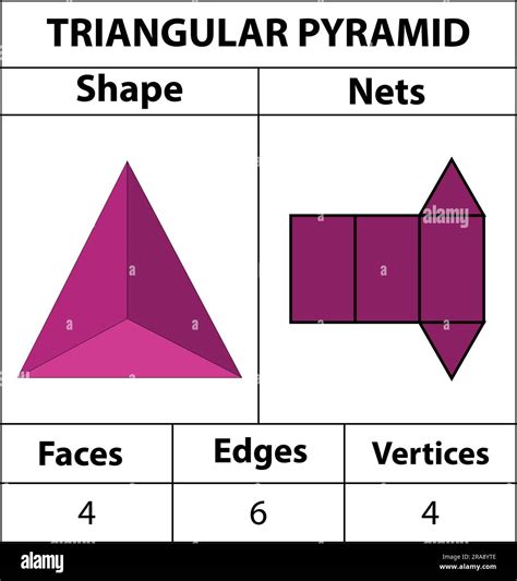 Triangular pyramid nets, faces, edges, and vertices. Geometric figures ...