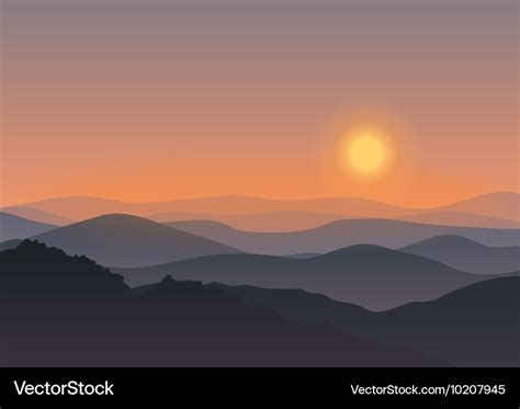 Cartoon mountain landscape in sunset Background Vector Image