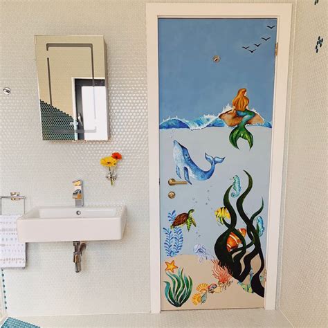 Hand painted bathroom door mural | Nursery mural, Wall murals painted ...