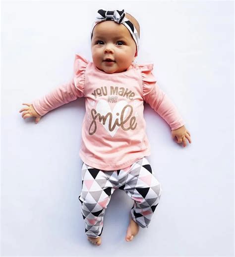 3Pcs Newborn Baby Girl Clothes Pink Sleeve Ruffle Tops+Geometric Pants ...