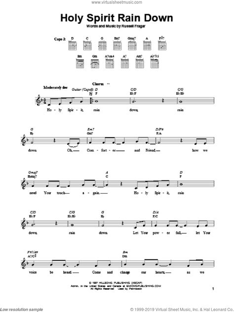 Holy Spirit Rain Down sheet music for guitar solo (chords) (PDF)