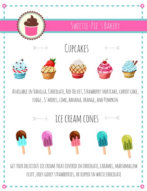 Bakery and Ice Cream Shoppe pretend play menu (Printable) - MomDot