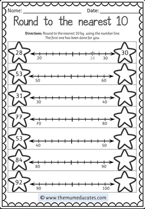 rounding to the nearest 10 worksheet for numbers 1 - 10 with arrows and ...