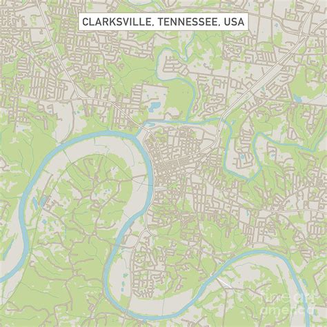 Clarksville Tennessee US City Street Map Digital Art by Frank Ramspott ...