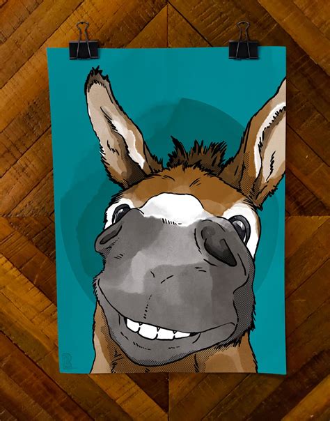 Smiling Donkey Illustration Digital File for Print - Etsy