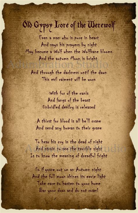 Old Gypsy Lore of the Werewolf Parchment Print Gypsy Poem - Etsy UK