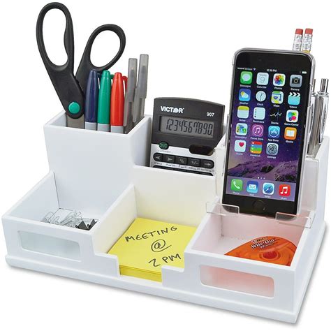 Victor W9525 Pure White Desk Organizer with Smart Phone Holder, White ...