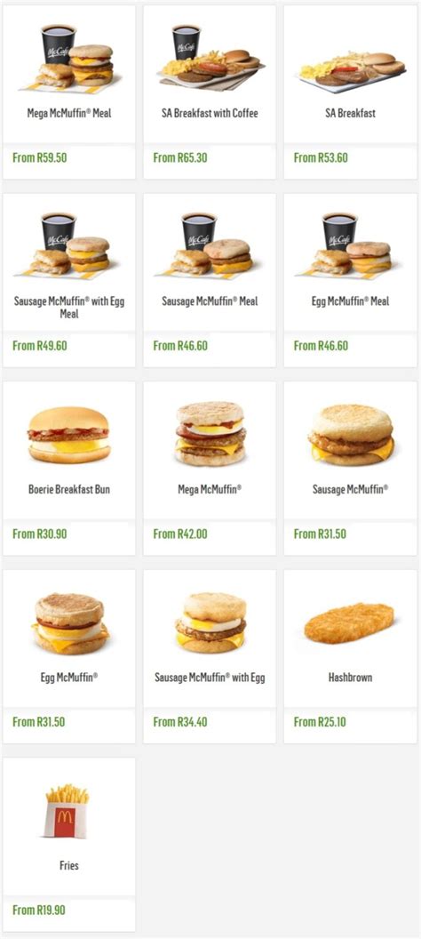 McDonald's Breakfast Menu Prices in South Africa