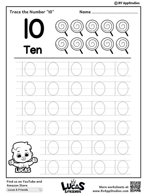 Trace Number '10' Worksheet for FREE for Kids