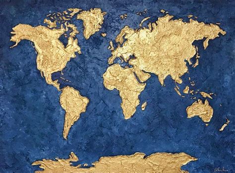 Gold World Map painting Blue Gold Map Textured World map | Etsy | Map ...