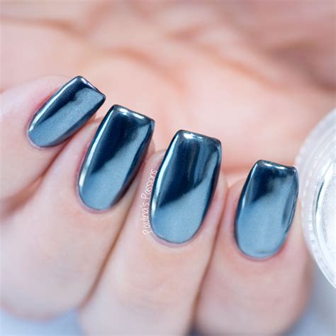 Gunmetal Nails - white chrome powder over black | Gunmetal nail, Blue ...