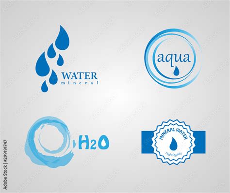 Aqua Water Label And Logo. Vector Set Isolated On Gray Background ...