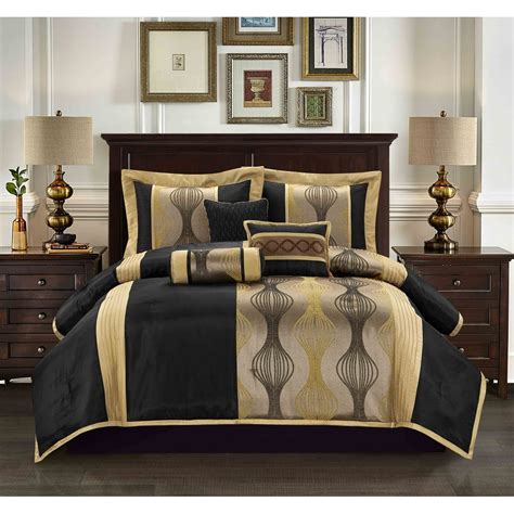 Lanco Moderna 7-Piece Bedding Comforter Set, Black Gold, Bed Size King ...