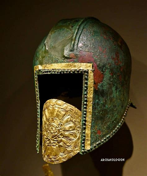 Helmet with gold mouth-piece (depicting a gorgoneion). From male barial ...