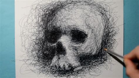 How to Draw a Realistic Skull / Ballpoint Pen Drawing / Fun Scribble ...