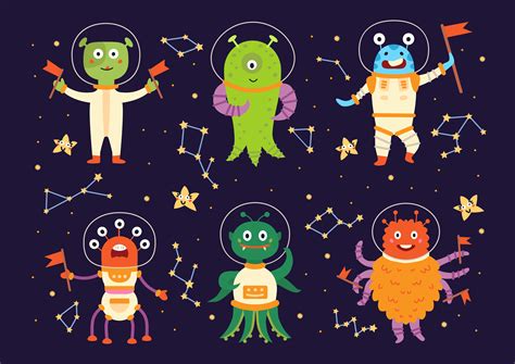 Monster aliens in space suits. Cartoon characters 3443431 Vector Art at ...