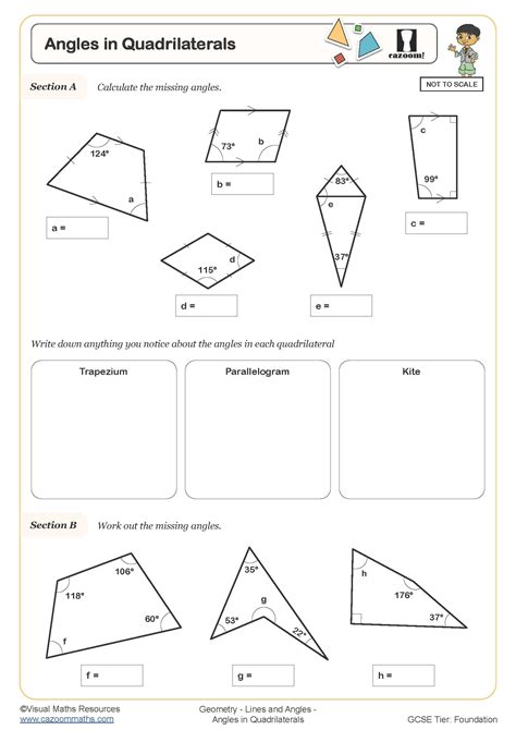 Angles in Quadrilaterals Worksheet | Printable PDF Worksheets