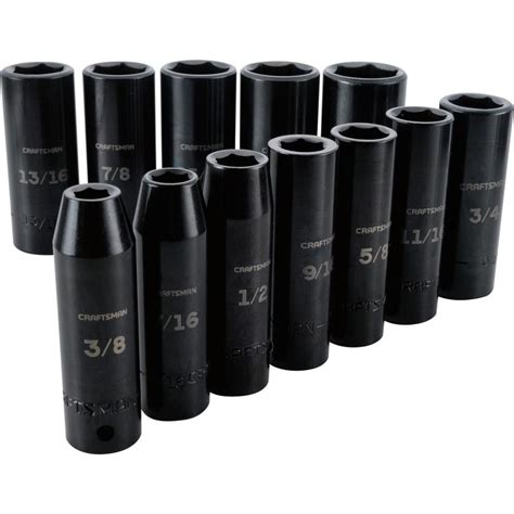 CRAFTSMAN 12-Piece 1/2-in Drive Deep 6-Point Standard Impact Socket Set ...