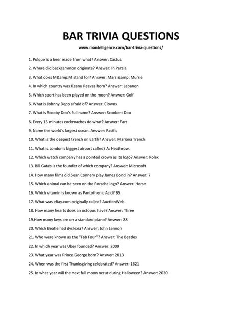 History Pub Quiz Questions Easy - Infoupdate.org