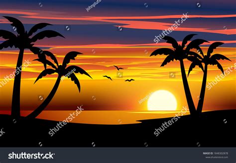 Golden Sunset Beach Summer Sunset Landscape Stock Vector (Royalty Free ...