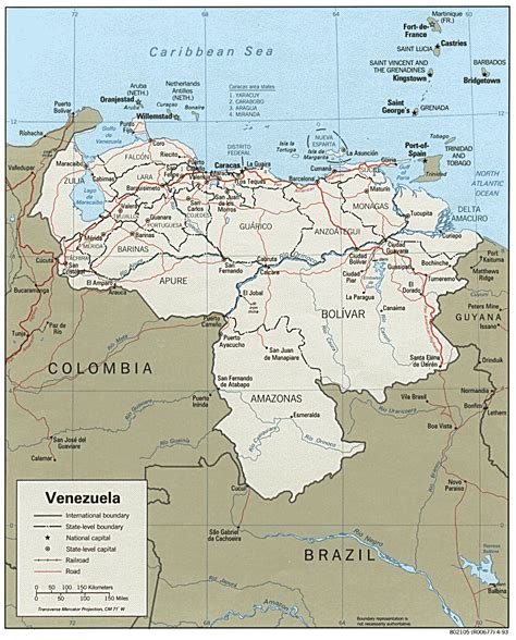 Large detailed administrative and political map of Venezuela with roads ...