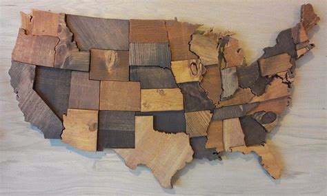 Contiguous USA map wall art wooden state art United States map