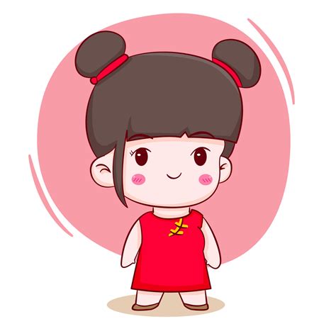 lindo personaje de dibujos animados de niña china estilo dibujado a ...