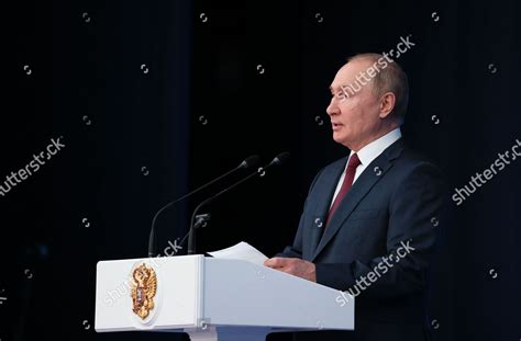 Russian President Vladimir Putin Delivers Speech Editorial Stock Photo ...