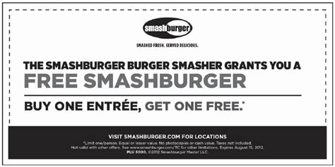 Smashburger: BOGO Free Entree Printable Coupon